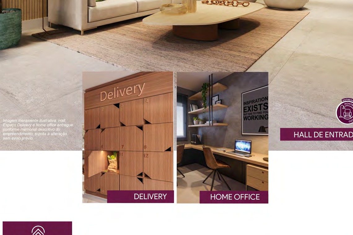 Espaco Coworking com estacoes de home office e delivery room