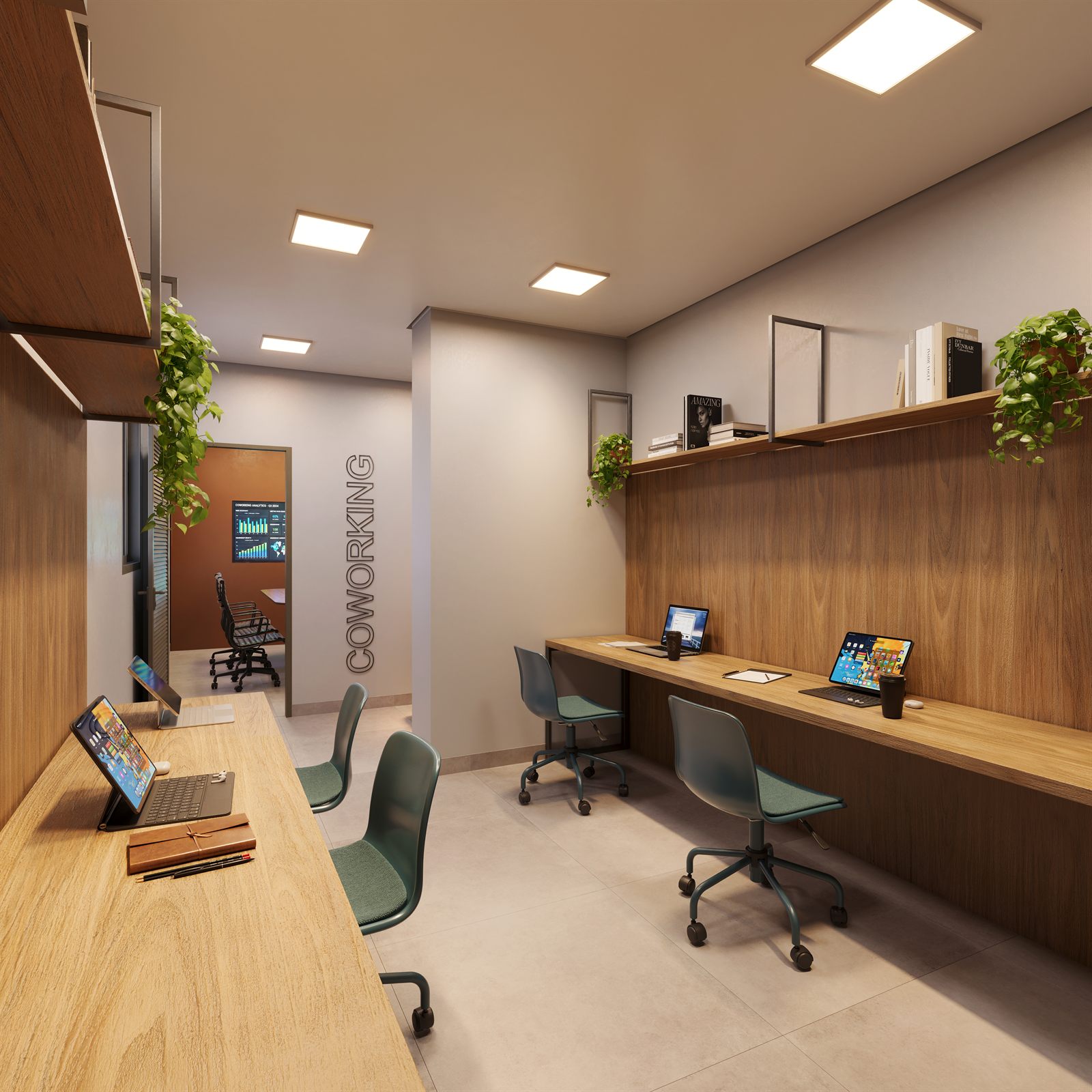 Espaço Coworking climatizado com estrutura para home office e reuniões