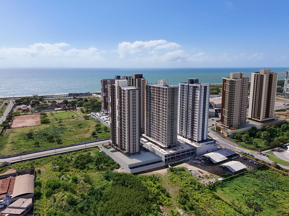 Fotomontagem do Faena Residence integrado à infraestrutura urbana do Jockey de Itaparica
