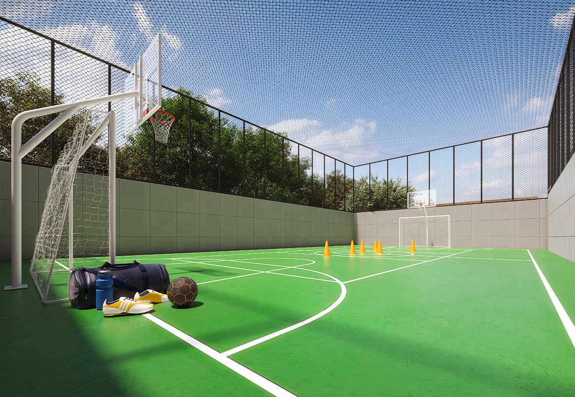 Quadra esportiva com alambrado para práticas poliesportivas dos moradores