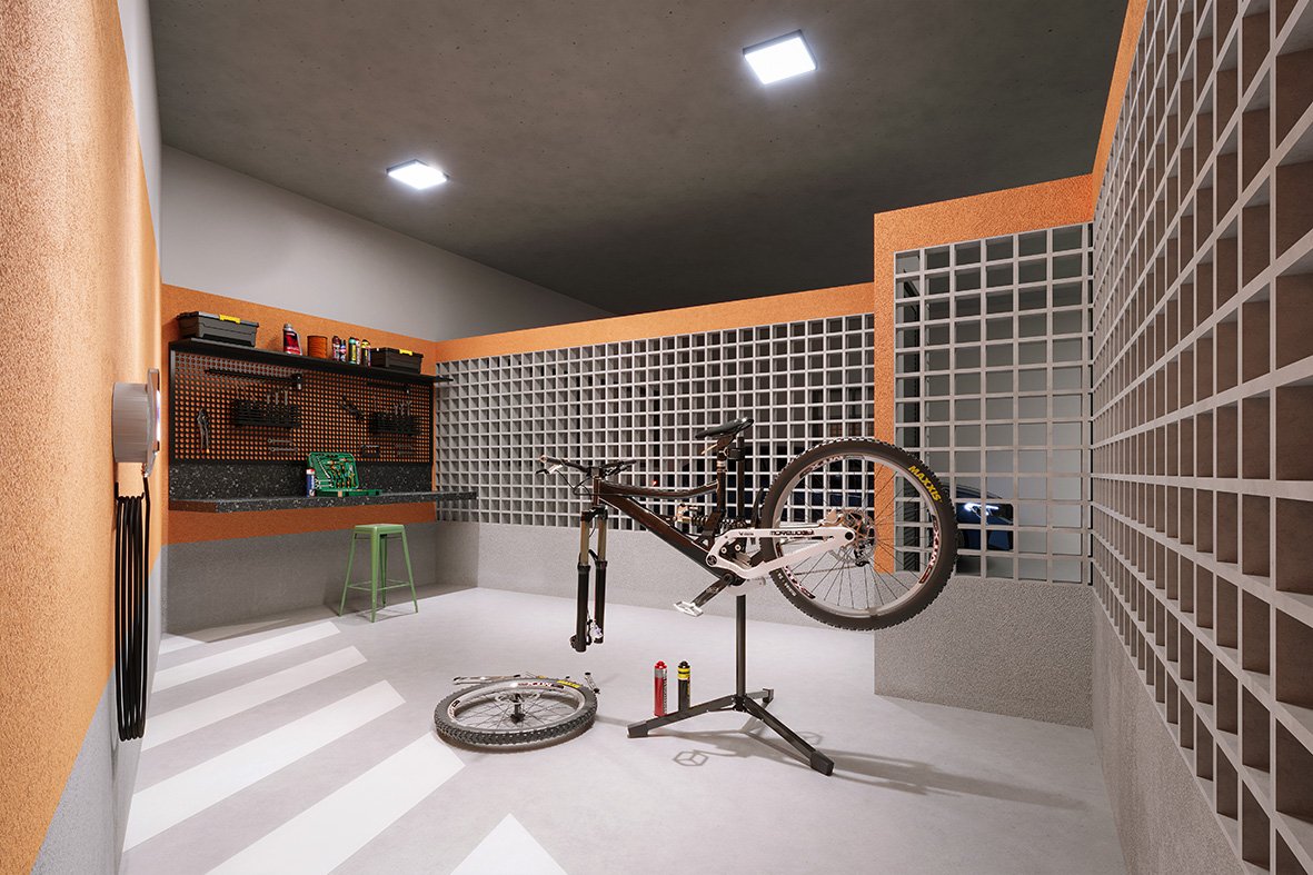 Espaço Bike com oficina de apoio mecânico e calibrador de pneus