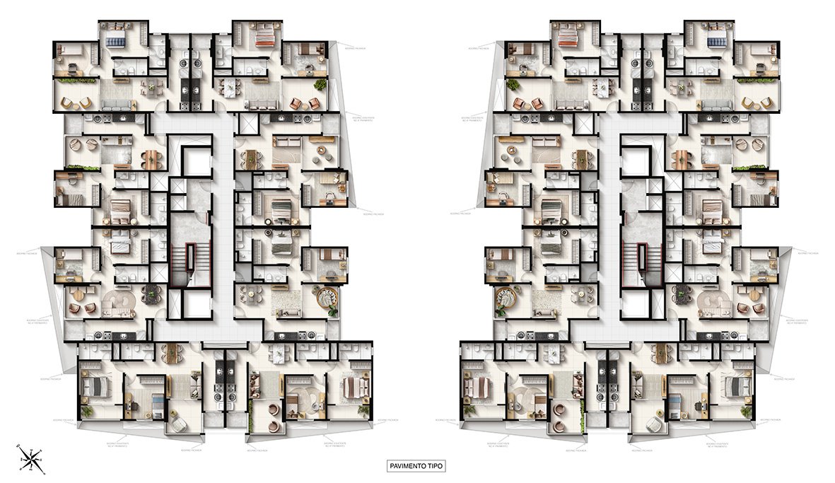 Implantação Pavimento Tipo - Torres A e B - Macan Residence ARGO