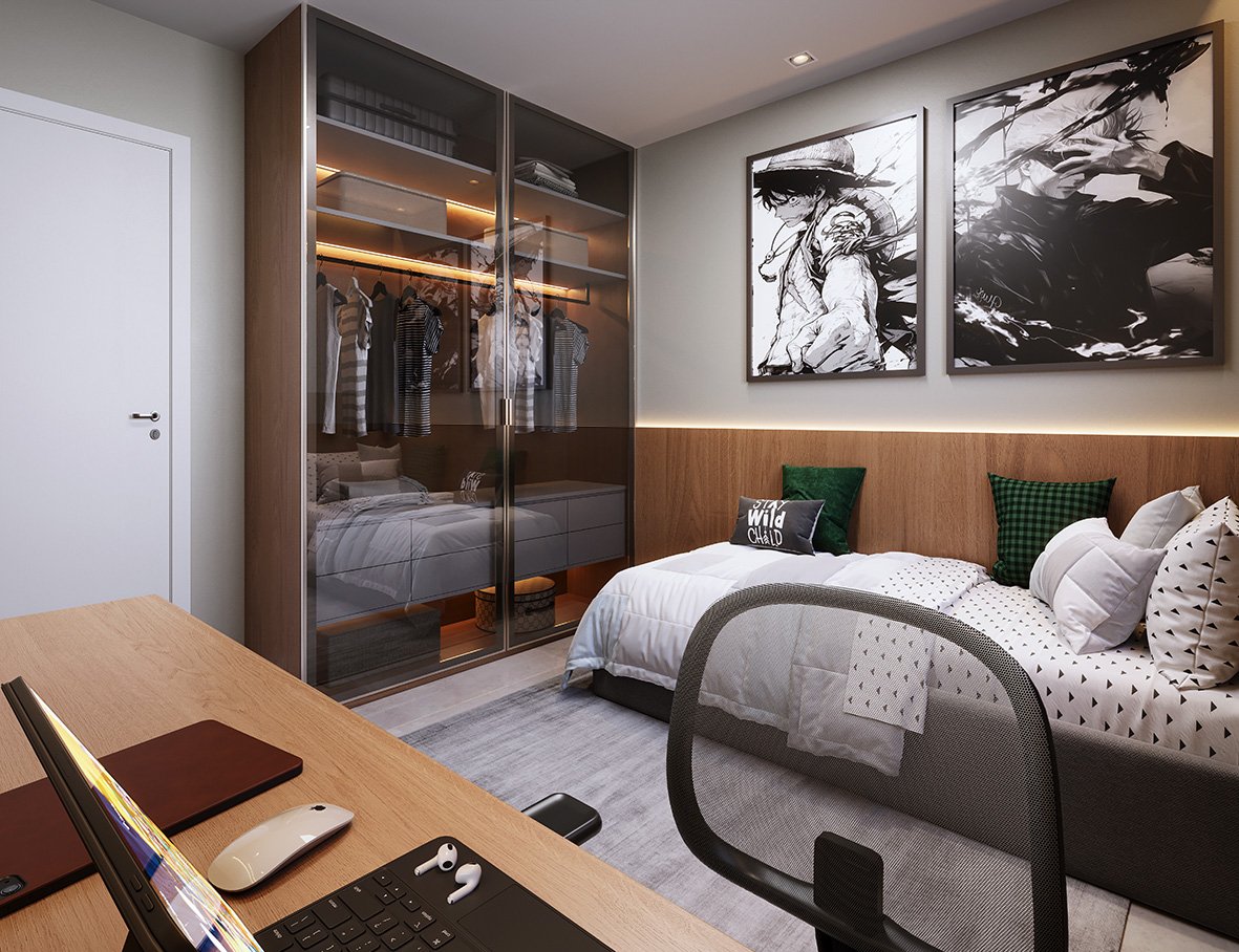 Segundo quarto amplo com versatilidade para dormitório, closet ou escritório